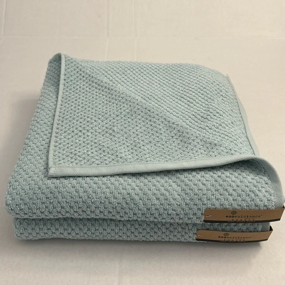 2pc ECOEXISTENCE Bamboo Zero Twist Loops Bath Towel Set - Mystical Blue
